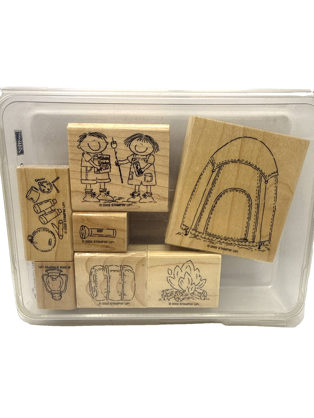 Stampin Up CAMPOUTS Rubber Stamp Set Camping Tent Fire Children 2002 Retired